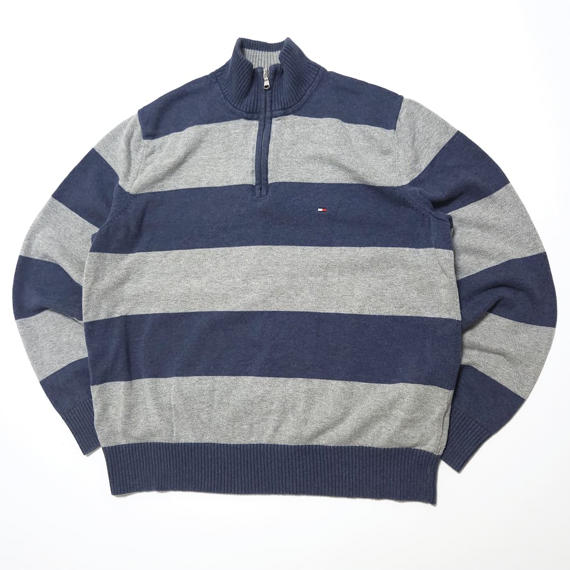 타미힐피거 스트라이프 코튼 하프 집업 니트 상품이미지1
