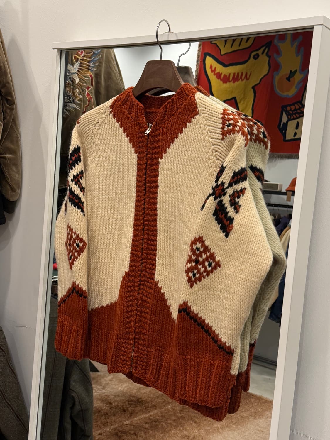 70-80s Vtg 빈티지 헤비울 코위찬 니트 집업 상품이미지1