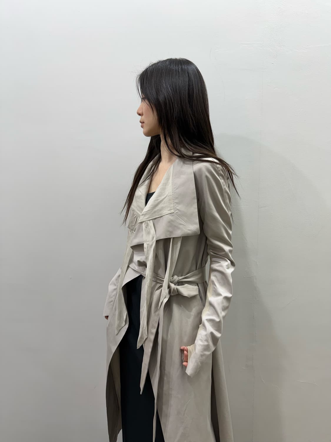 릭 오웬스 실크 오픈 트렌치 롱 코트 상품이미지3