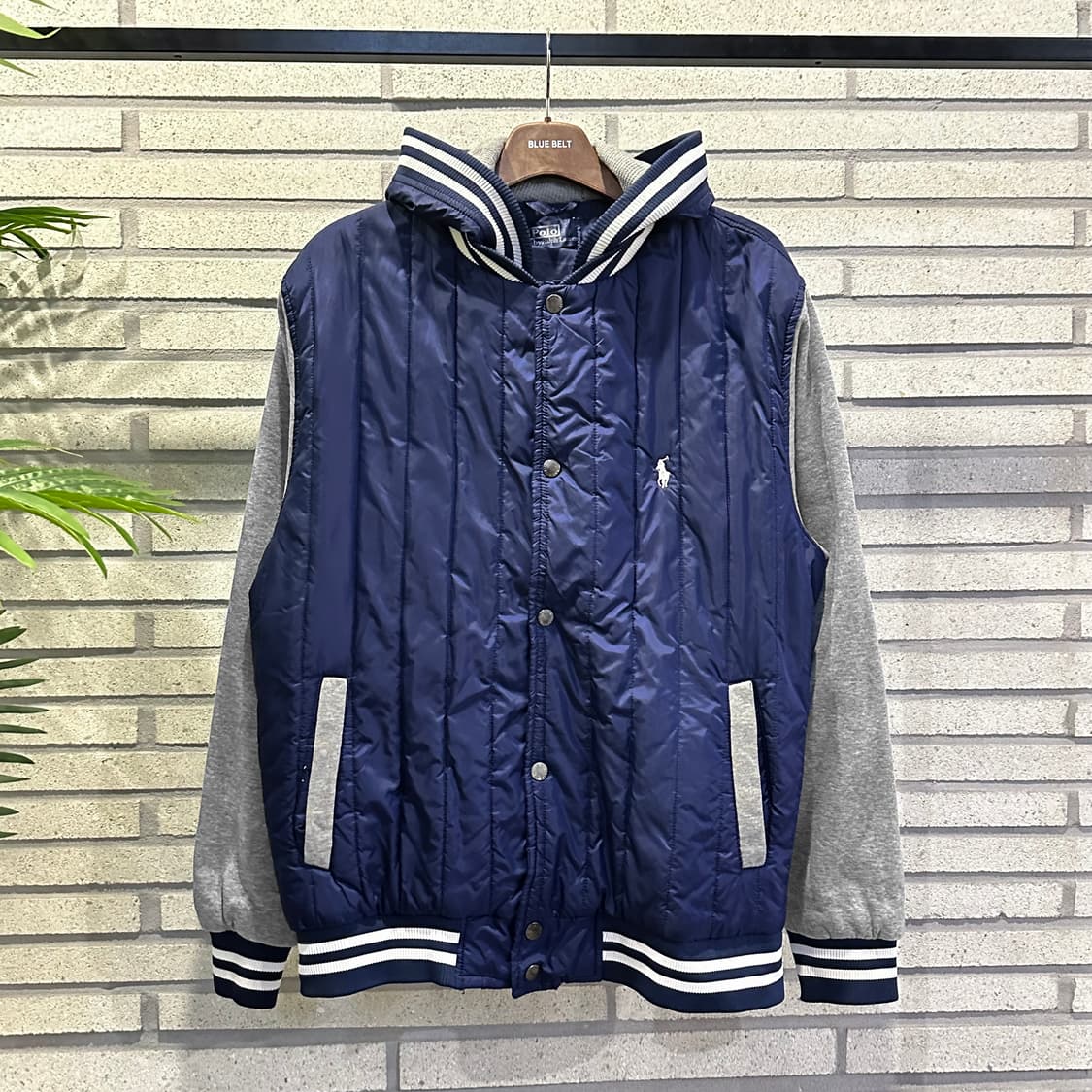 폴로 랄프로렌 바시티 패딩 자켓 풀집업 스냅버튼 디테일 네이비 상품이미지2