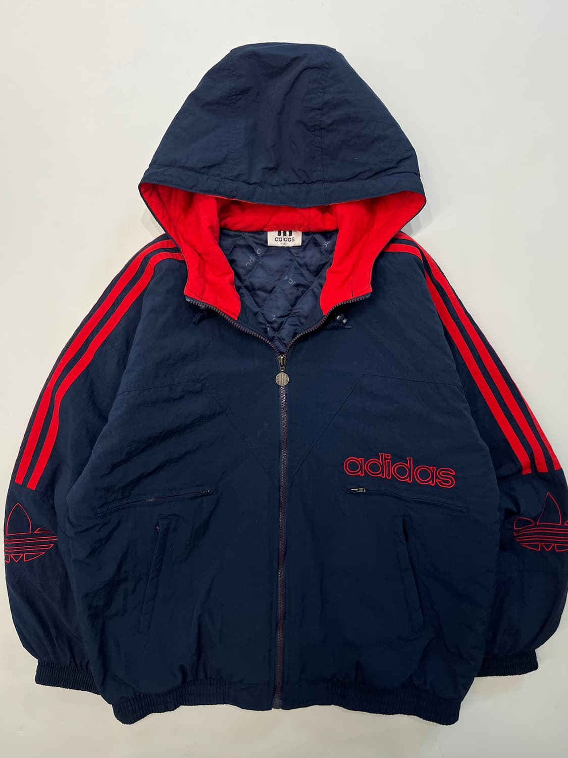 Adidas 올드 아디다스 사이드라인 레드/네이비 배색 후드 점퍼 상품이미지2