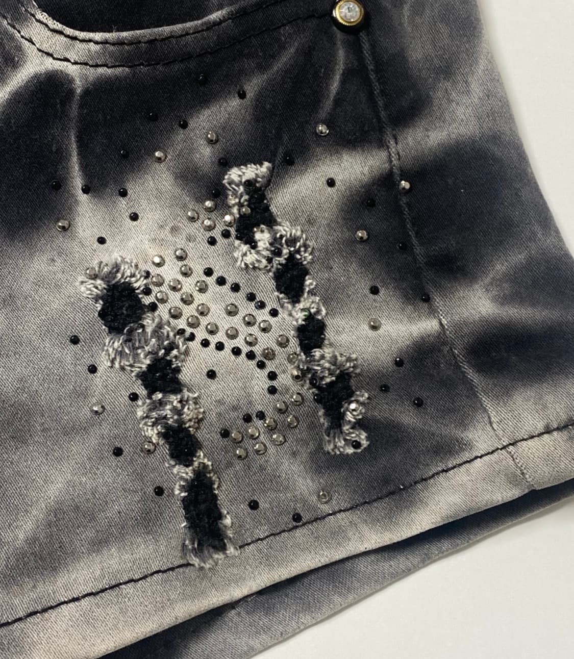 빈티지 반바지 숏츠 흑청 큐빅 상품이미지2