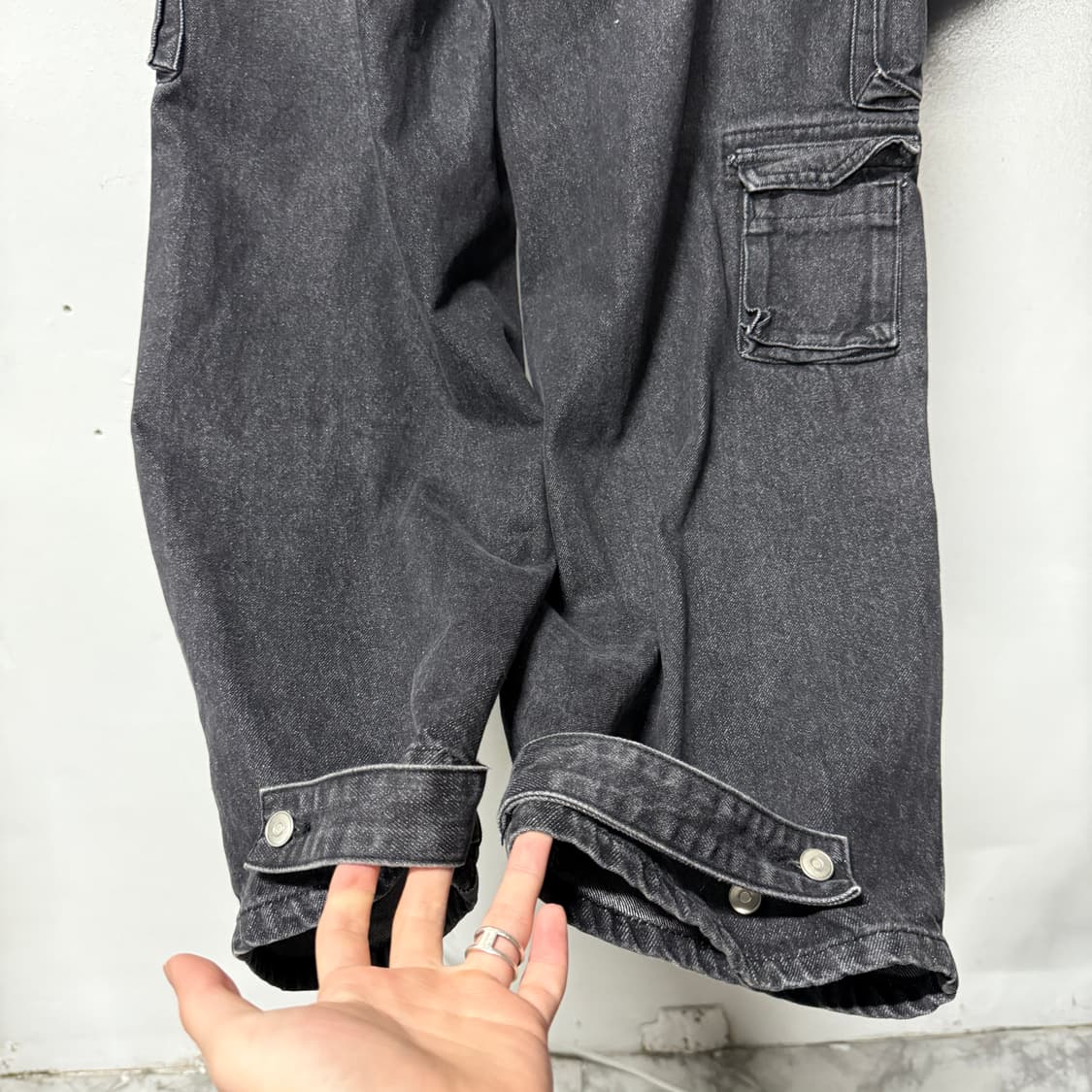 VTG 빈티지 멀티 포켓 흑청 워싱 벌룬핏 와이드 카고 데님 팬츠 상품이미지6