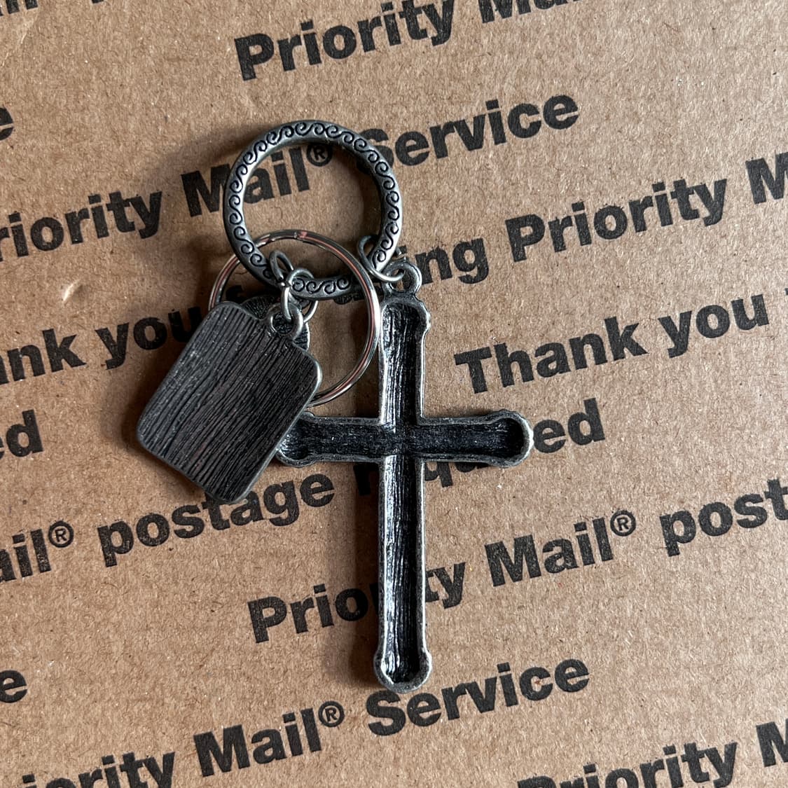 90s vtg Purple Flower Cross Keyring 상품이미지2