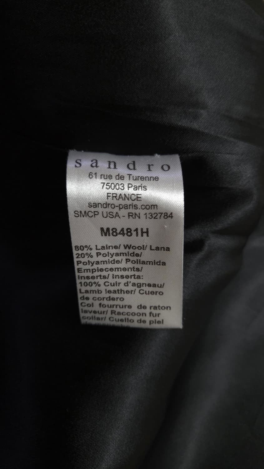 산드로 라쿤퍼 후드 양가죽 배색 울코트 36 사이즈 상품이미지10