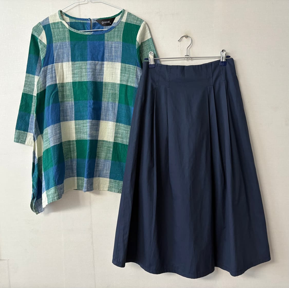 체크블라우스+밴딩치마 상품이미지1