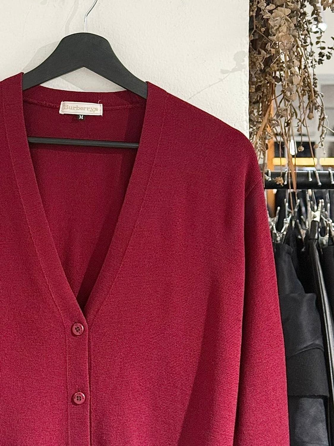 버버리 버건디 울 브이넥 니트 가디건  상품이미지3