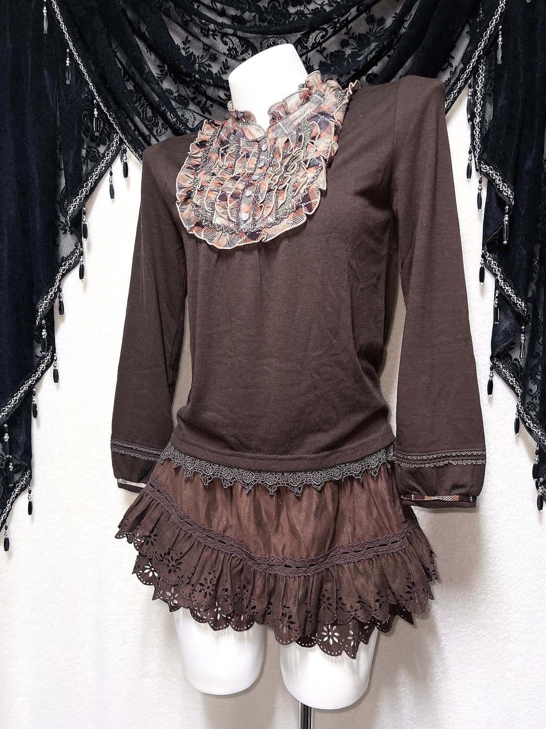 엑시즈팜 라떼갸루 로맨틱 체크 왕리본 레이스 로걀탑 핀터 공겜 너드 상품이미지8