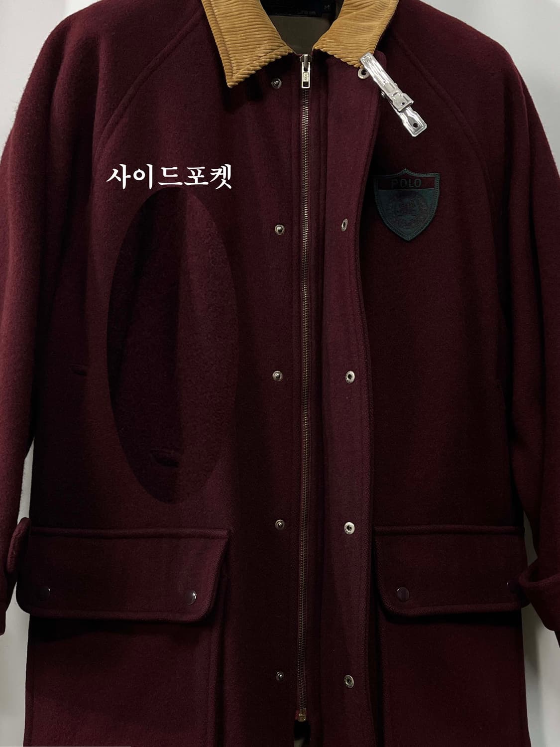 90's 폴로 랄프로렌 버건디 스크래블 쉴드 울 헌팅 카코트 자켓 상품이미지6