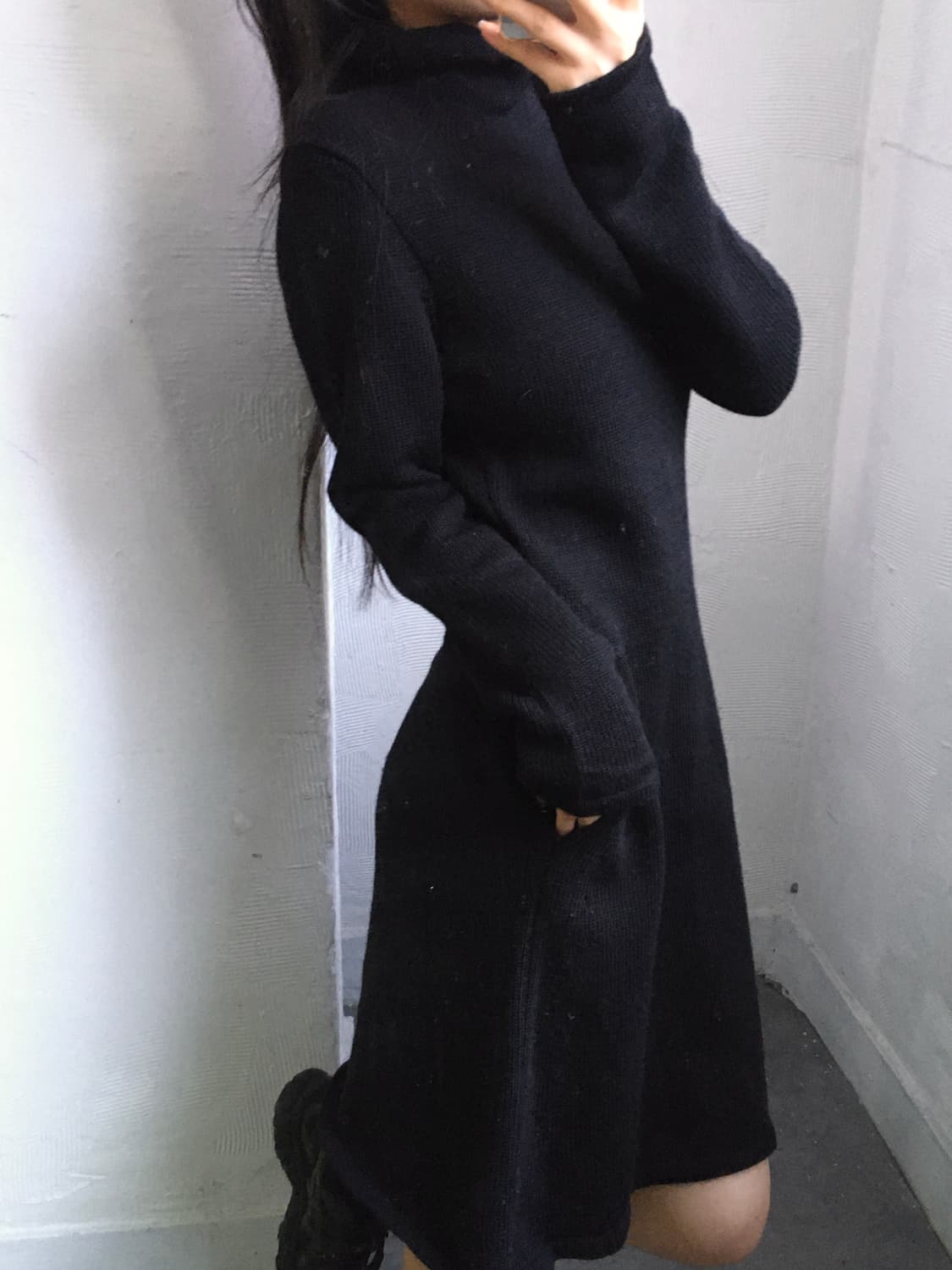 Y’s 요지야마모토 블랙 모크넥 울 롱 원피스 상품이미지1