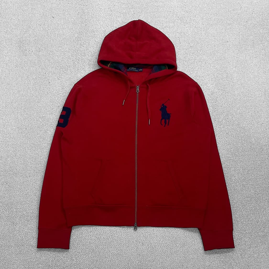 폴로 랄프로렌 빅 포니 체크 후드집업 레드 상품이미지1