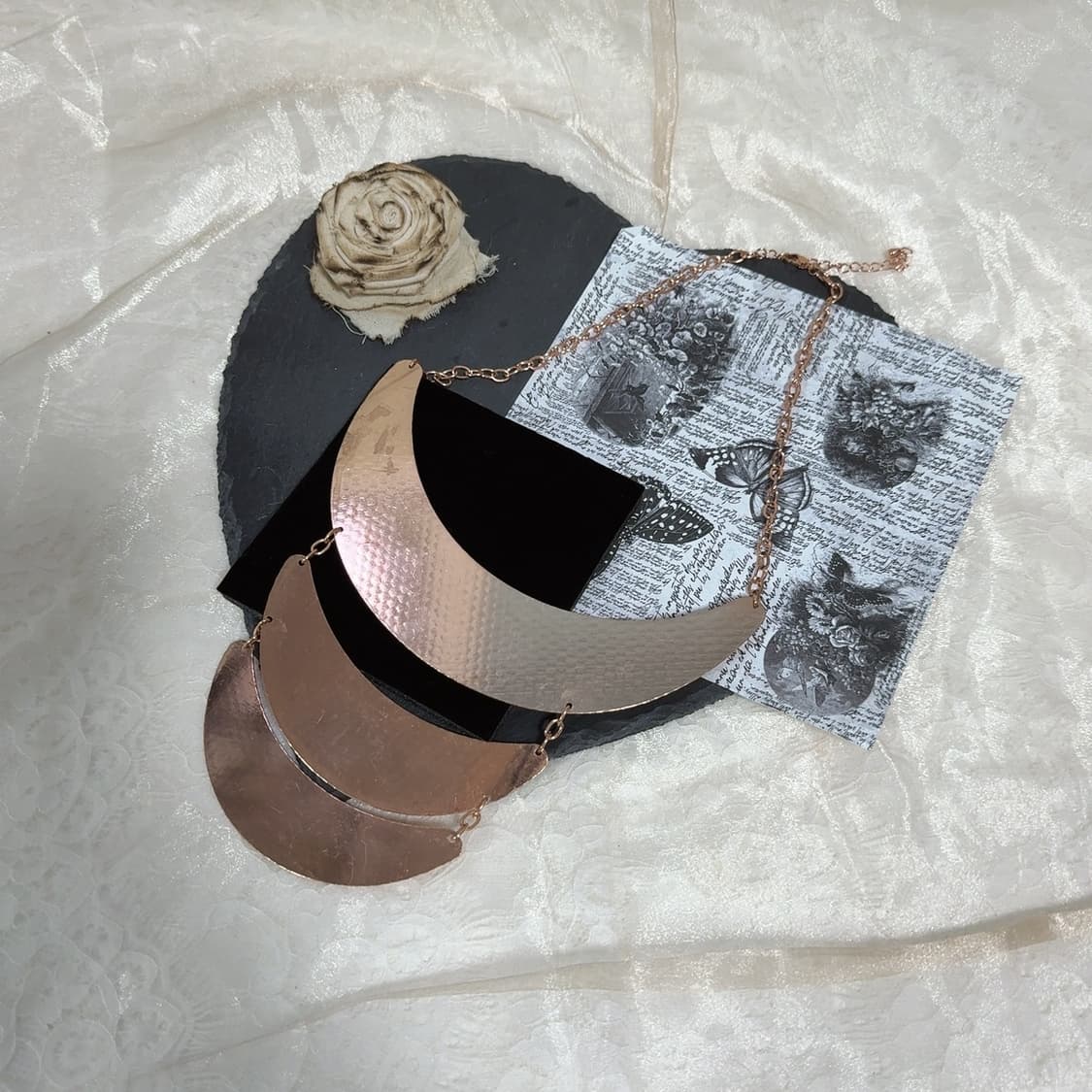 빈티지  로즈골드톤 메탈 해머링 태슬 목걸이 상품이미지2