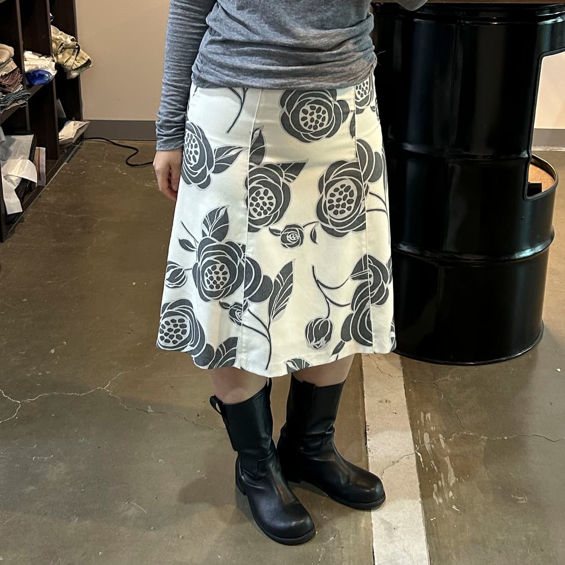 오리엔탈 플라워패턴 미디 스커트 상품이미지2