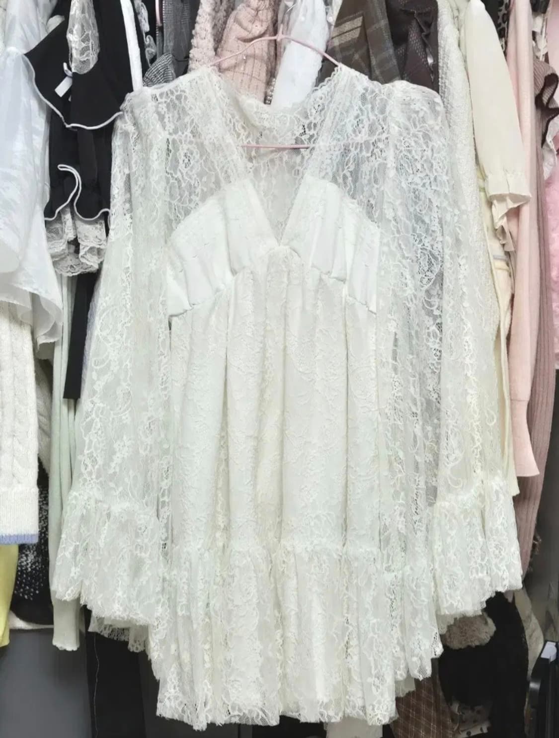 일브 화이트 레이스 탑 페어리 히메카지 러블리 모리 빈티지 갸루 상품이미지1