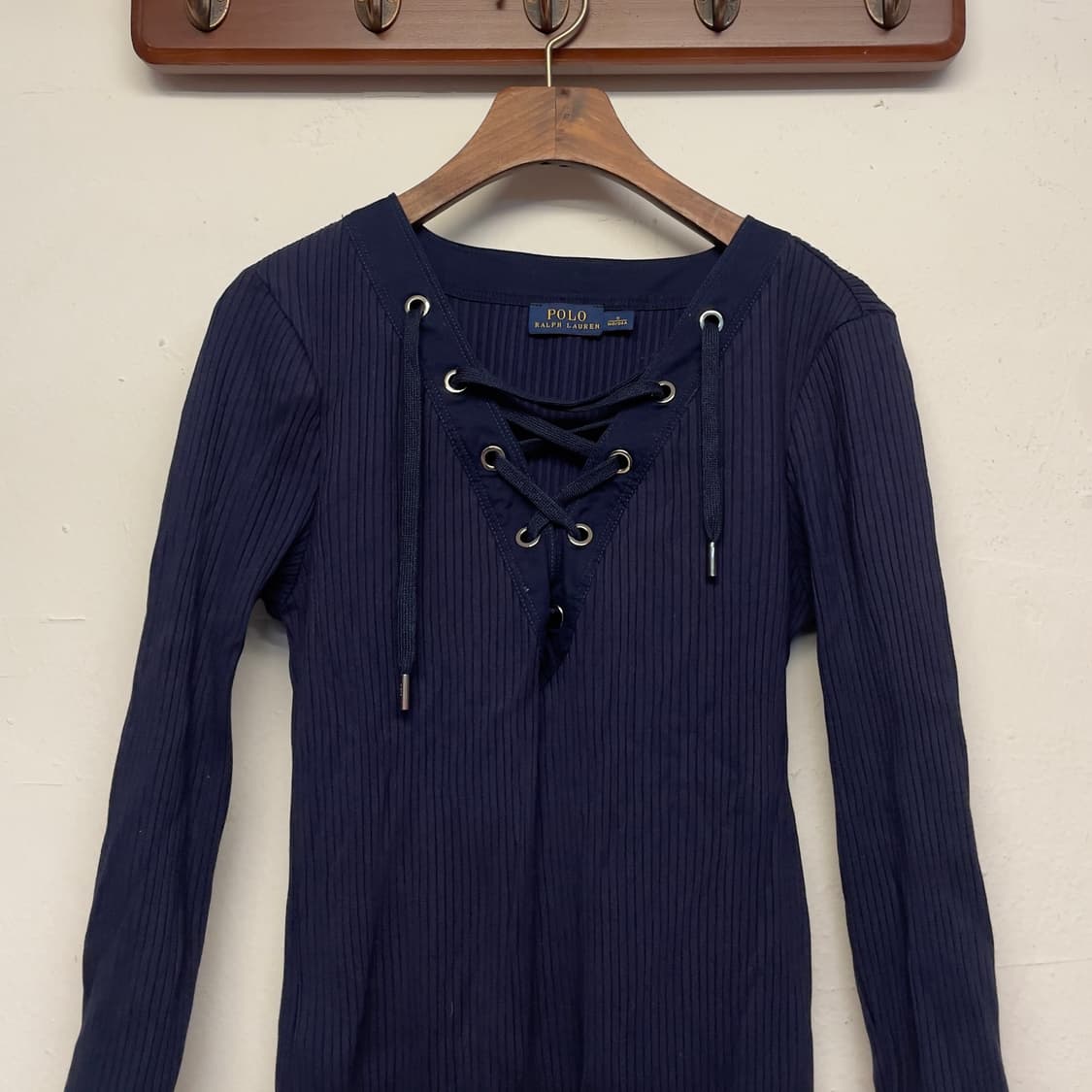 폴로 랄프로렌 (우먼) 레이스 업 네이비 롱 원피스   상품이미지3