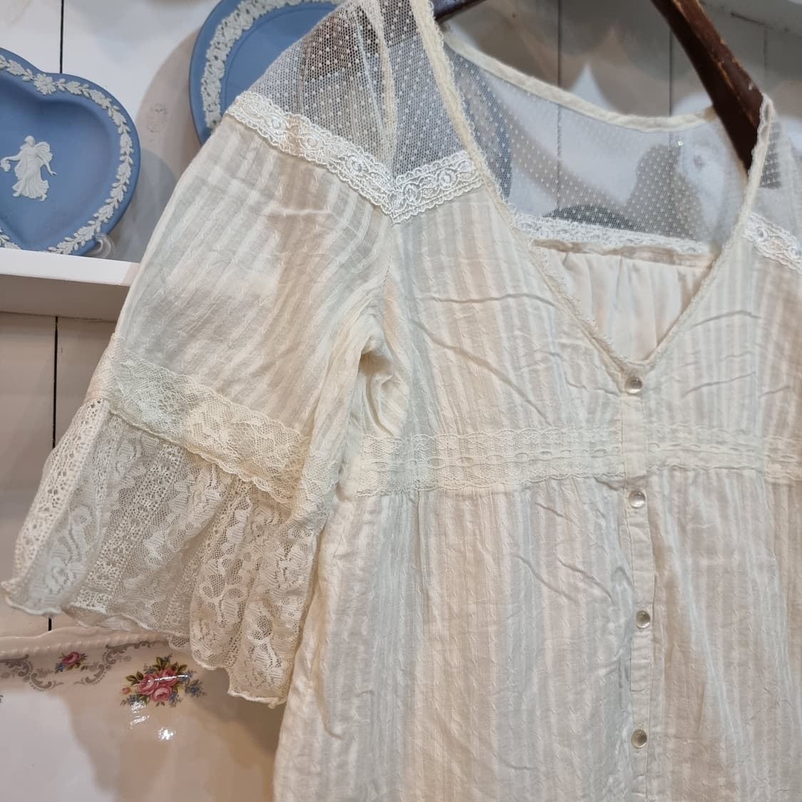 일본 감성 로맨틱 레이스 튜닉 블라우스 상품이미지2