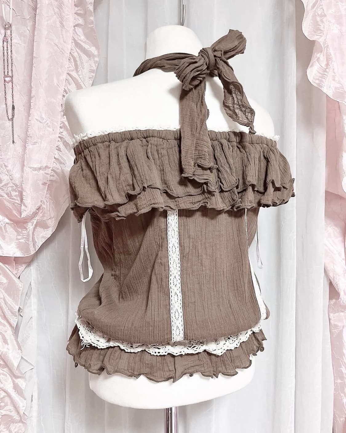 리즈리사 고전 옾숄 홀터넥 탑 라떼갸루 빈티지 핀터깔 큐롯 상품이미지2