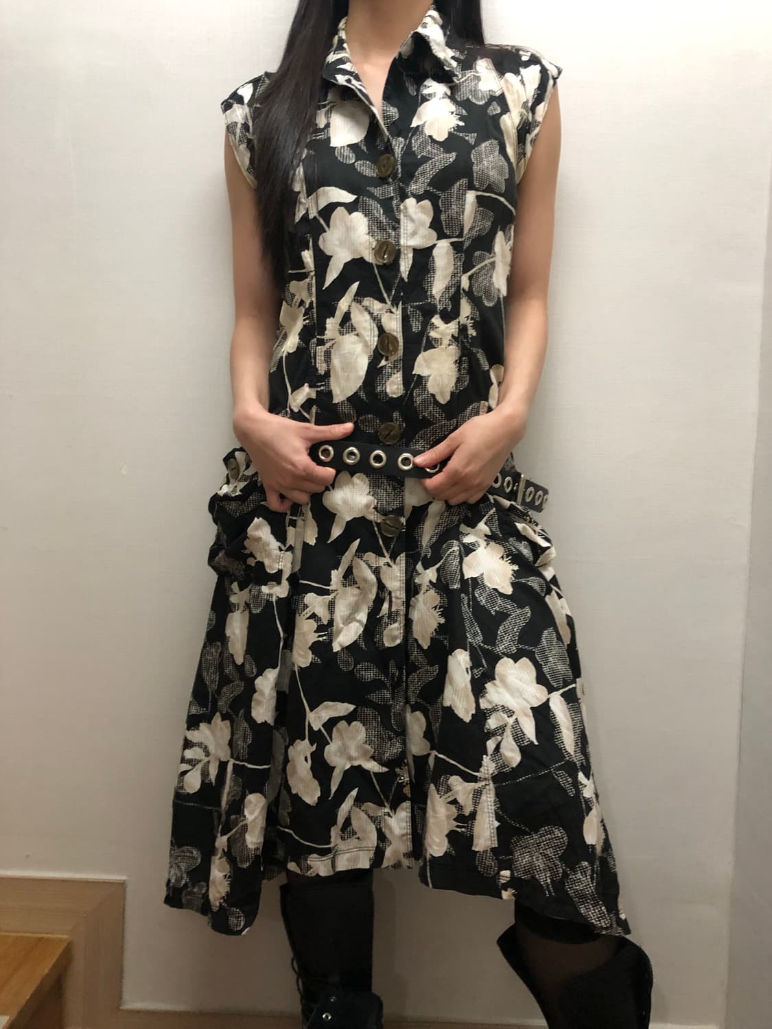 빈티지 블랙 오리엔탈 플라워 원피스 상품이미지1