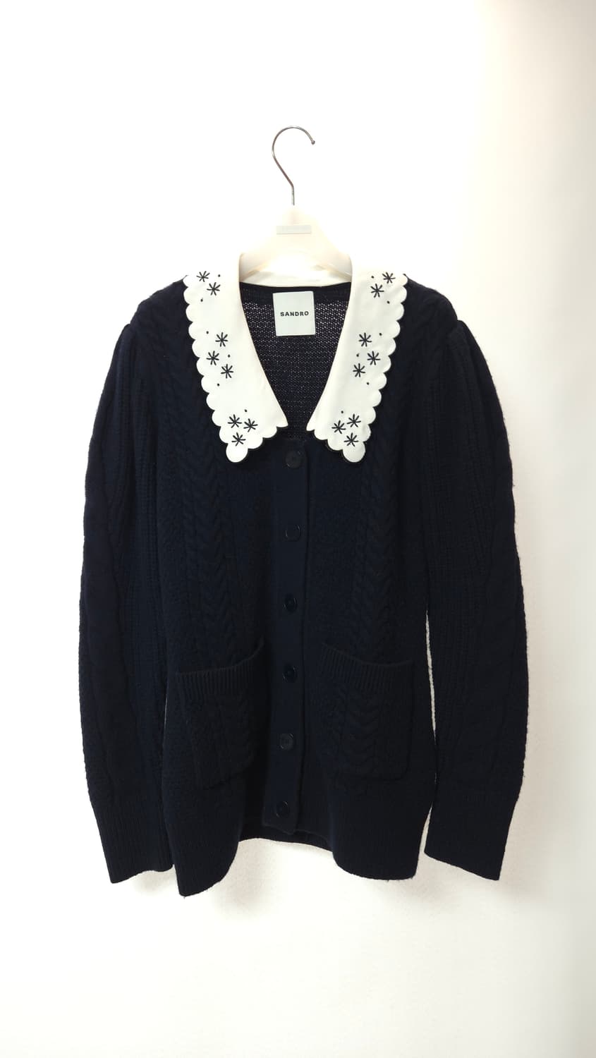 산드로 자수 카라 케이블 울 니트 가디건  1 사이즈 상품이미지4