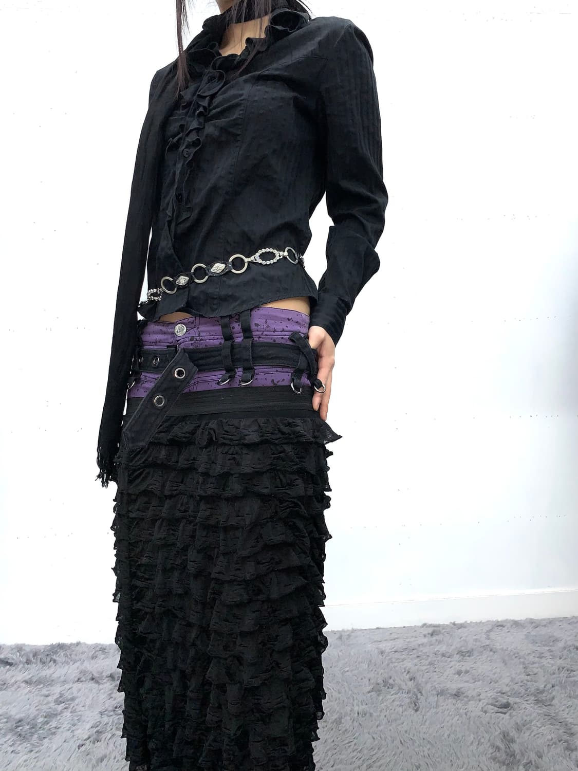 재패니즈 프릴 디테일 미디 스커트 상품이미지4