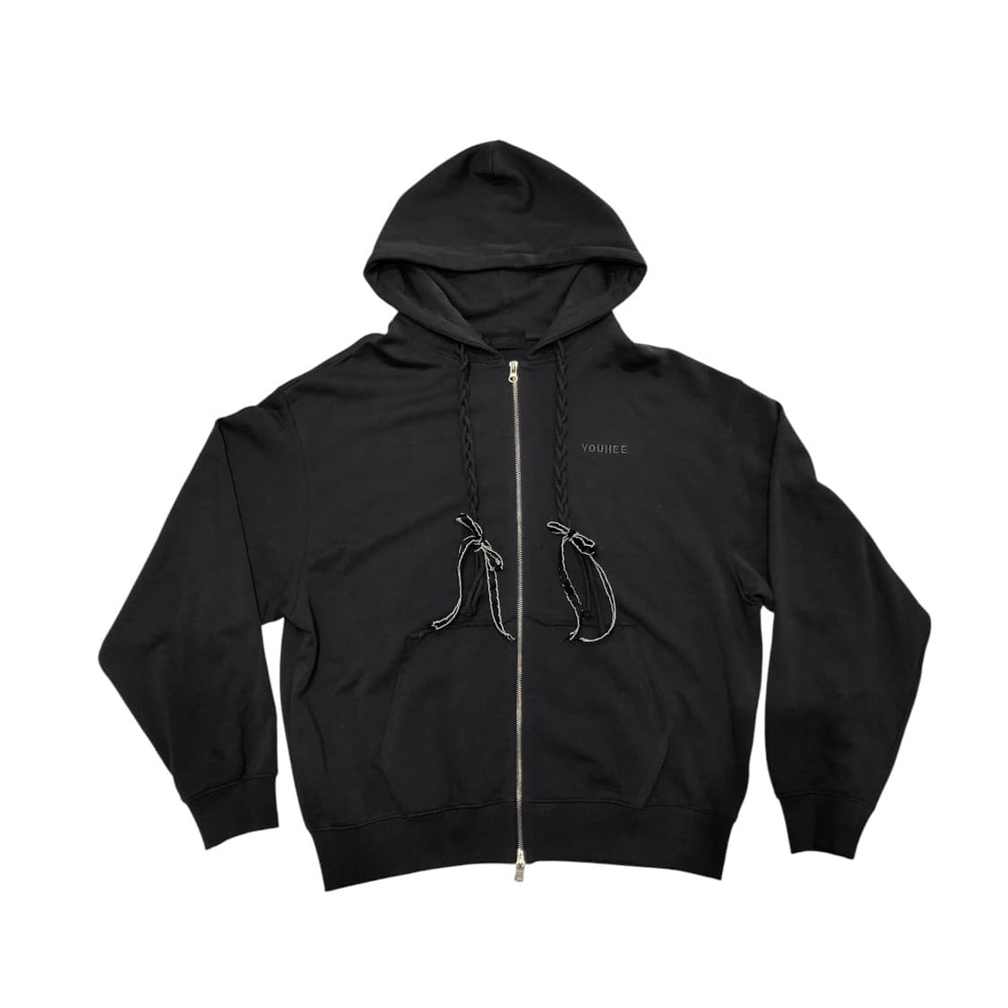 ribbon detail hood zip-up charcoal 상품이미지1