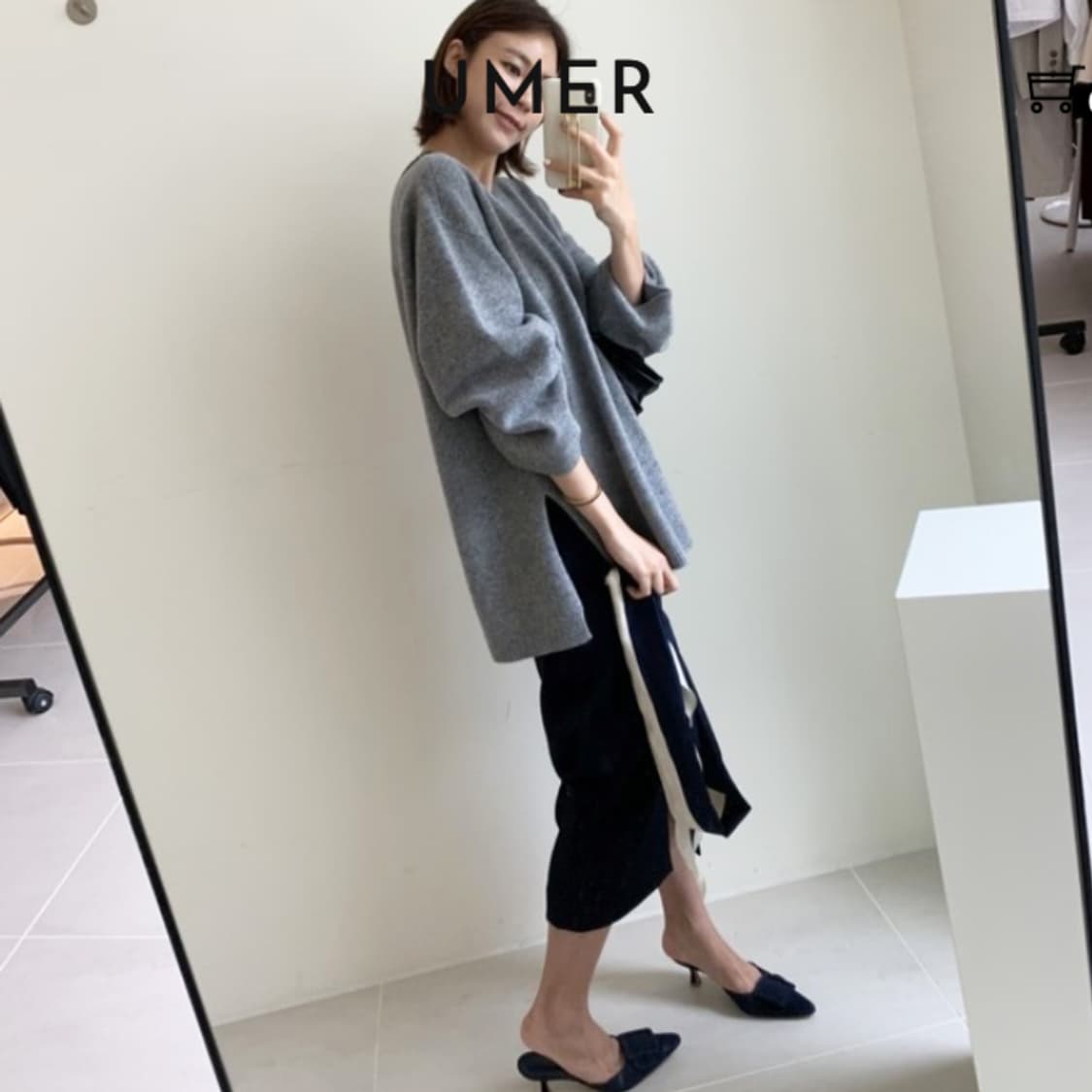 유메르(UMER) 캐시 루즈 홀가먼트 니트 프리사이즈 상품이미지1