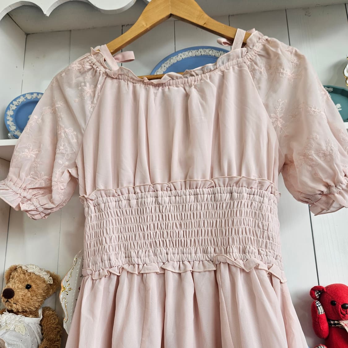 리본숄더 스모크 핑크 원피스 상품이미지6