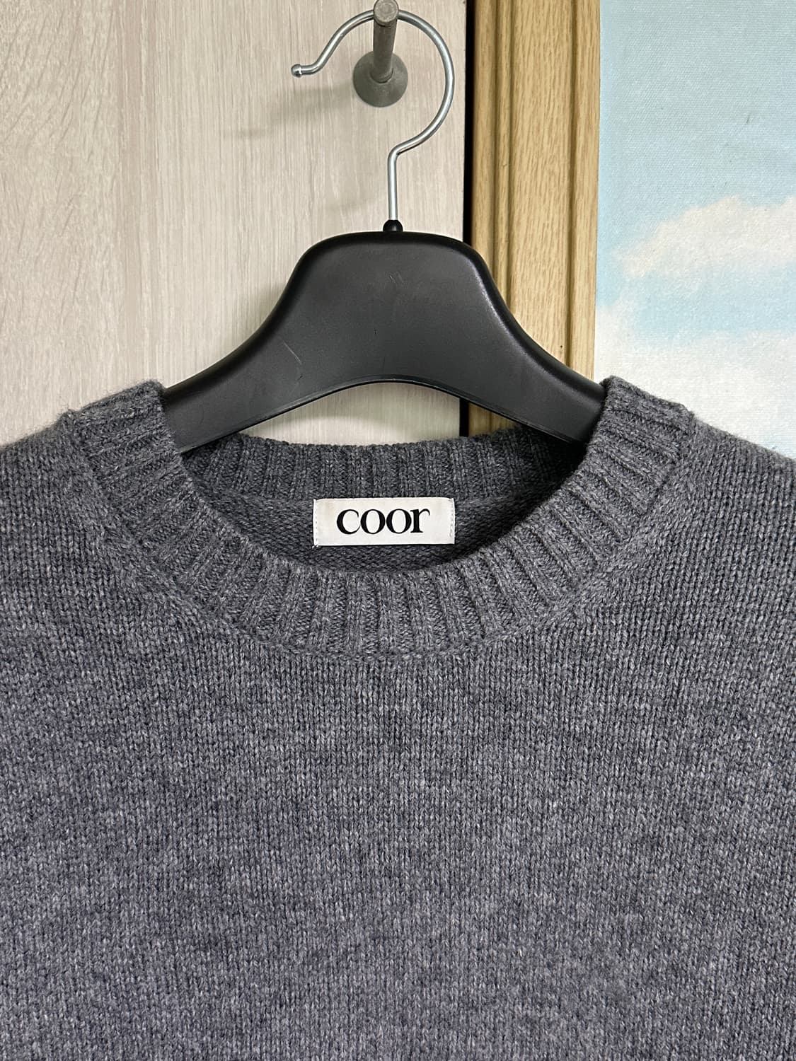 (L) 쿠어 울 크롭 크루넥 스웨터 (그레이) 상품이미지3