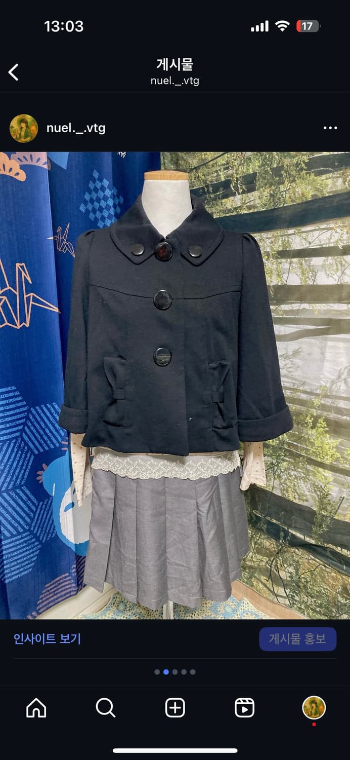 빈티지 둥근 카라 반코트 사와코 블액 자켓 세트 상품이미지2