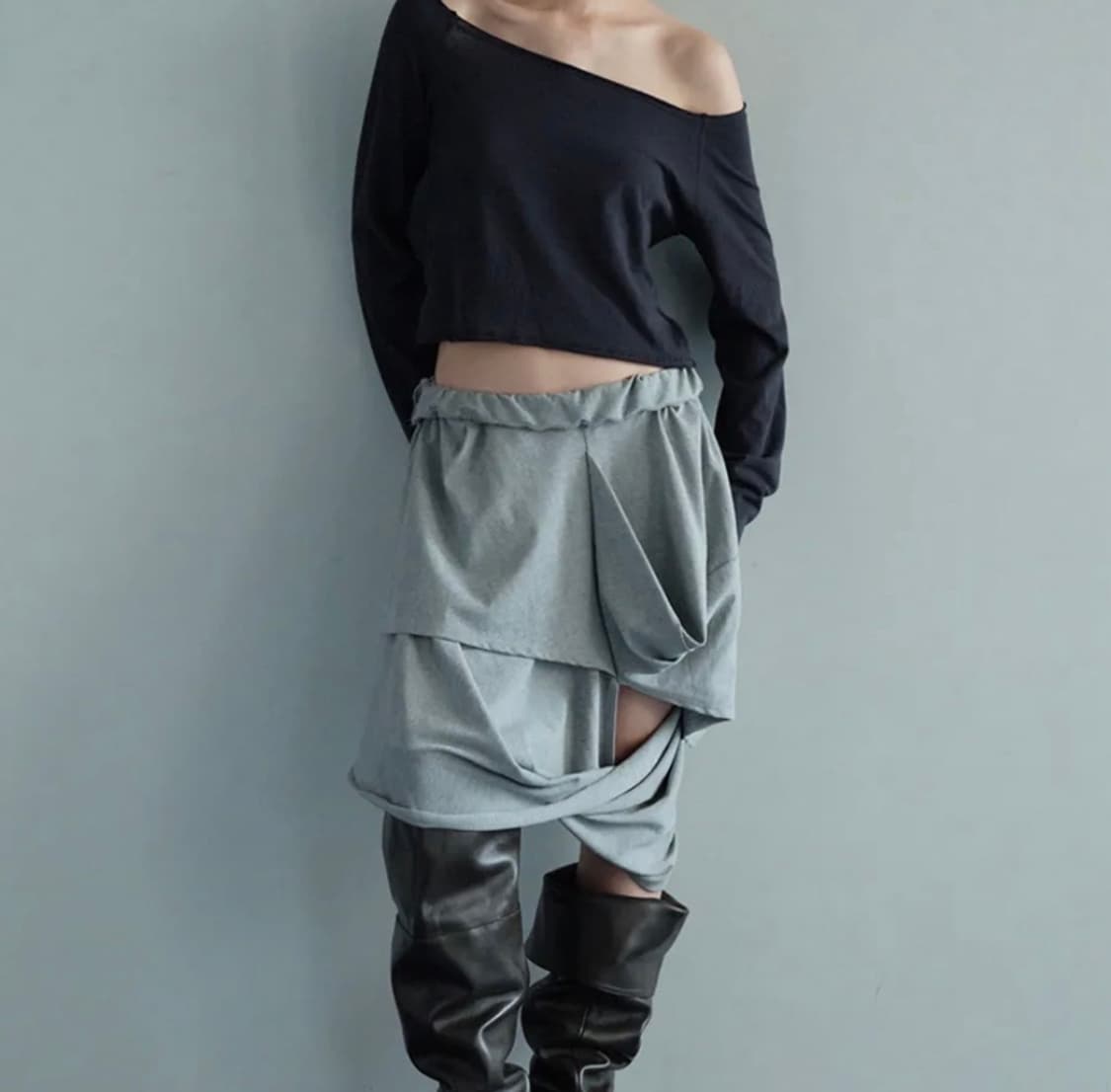 SLASHED DRAPE SKIRT / GRAY 상품이미지2
