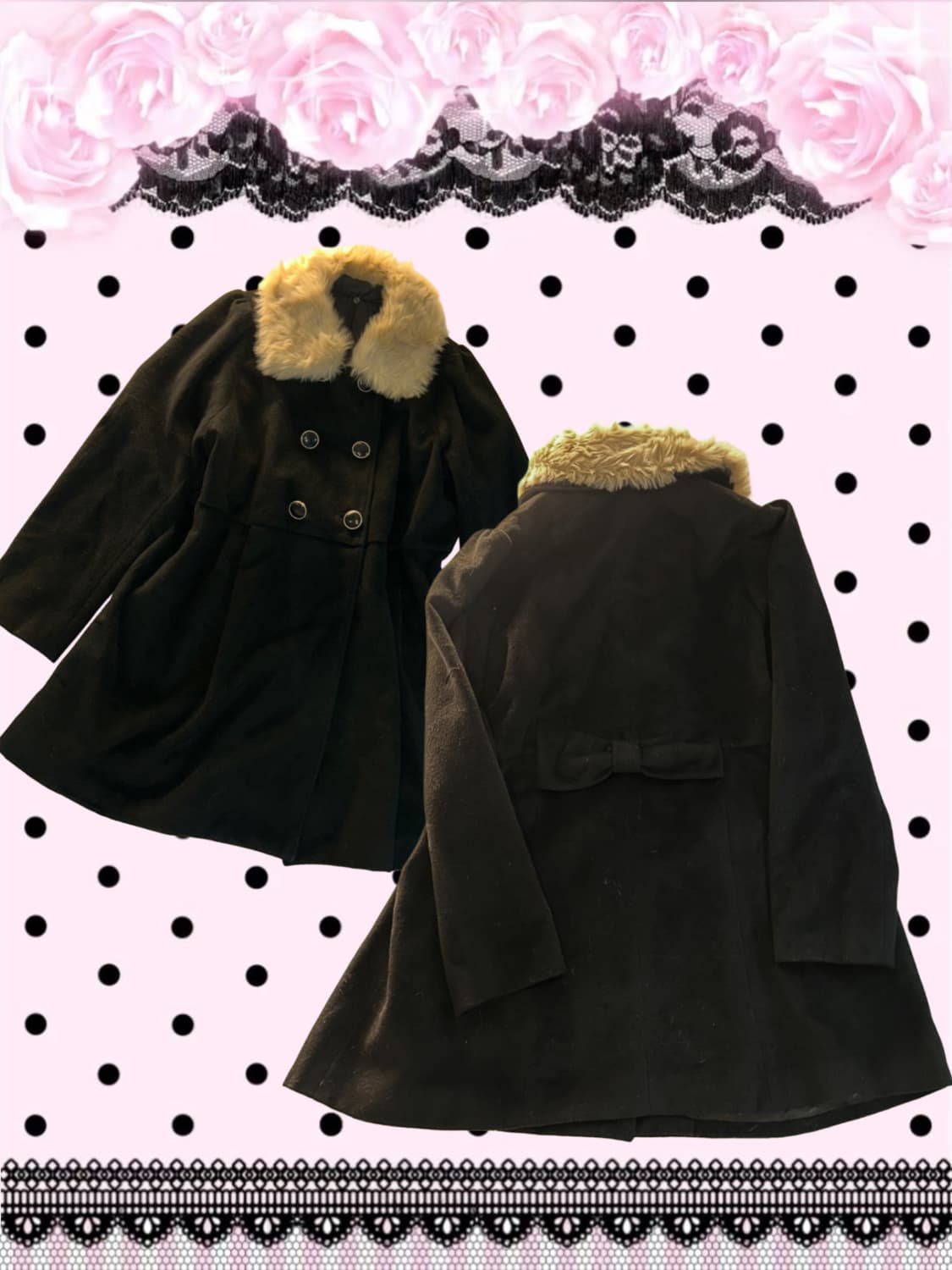 갸루 러블리 리본 퍼 코트 상품이미지1