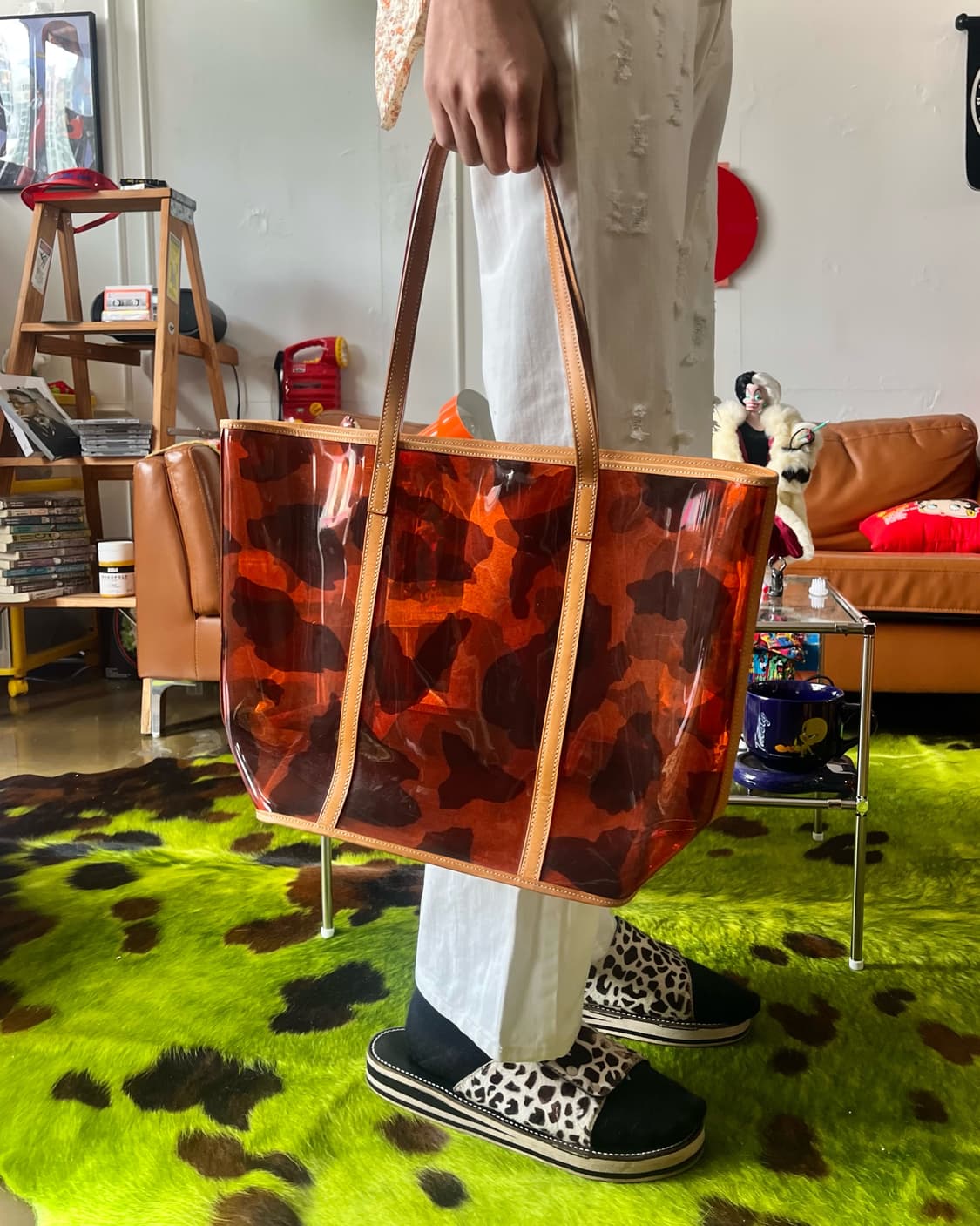Vtg Real Cowhide Leather & PVC Camo Bag 상품이미지2