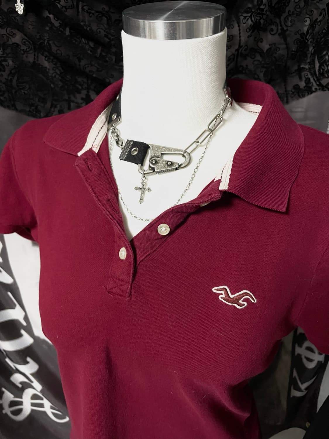 Hollister 00s 홀리스터딱붙반팔슬림카라티y2k오네갸루핀터깔폴로티 상품이미지4