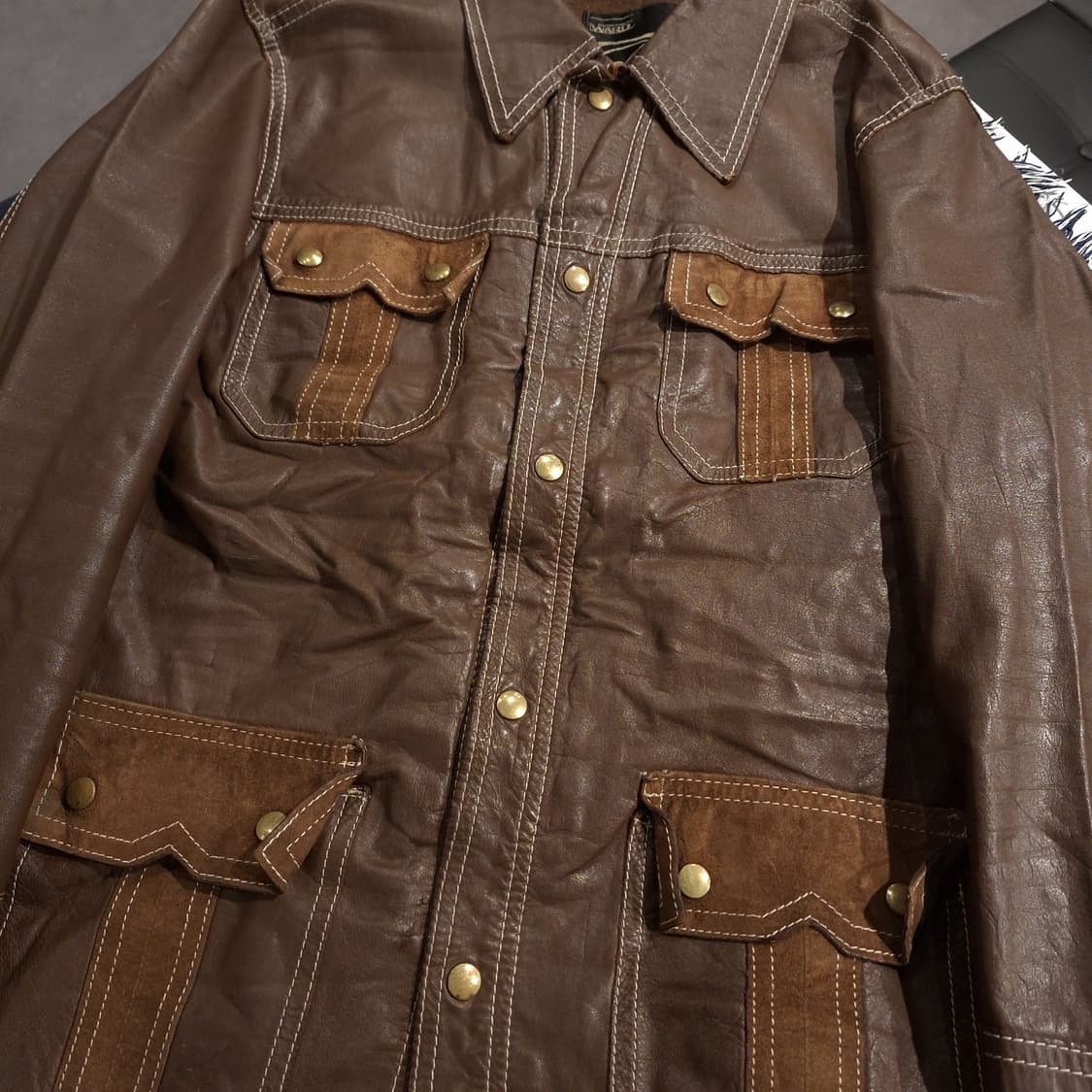 MONTGOMERY WARD 몽고메리 워드 80s 브라운 소가죽 카우레더 상품이미지4