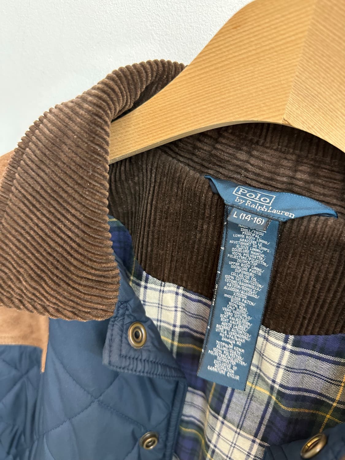 폴로 랄프로렌 캠튼 퀼팅 헌팅 자켓 코듀로이 스웨이드 타탄 체크 네이비 상품이미지3