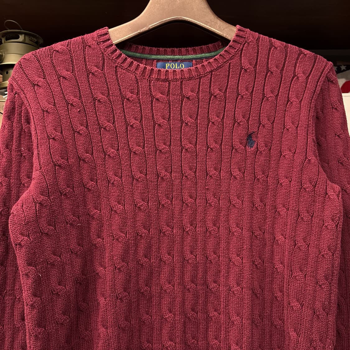 신형라벨 폴로 랄프로렌 크루넥 케이블 코튼니트 스웨터 버건디 N993 상품이미지3