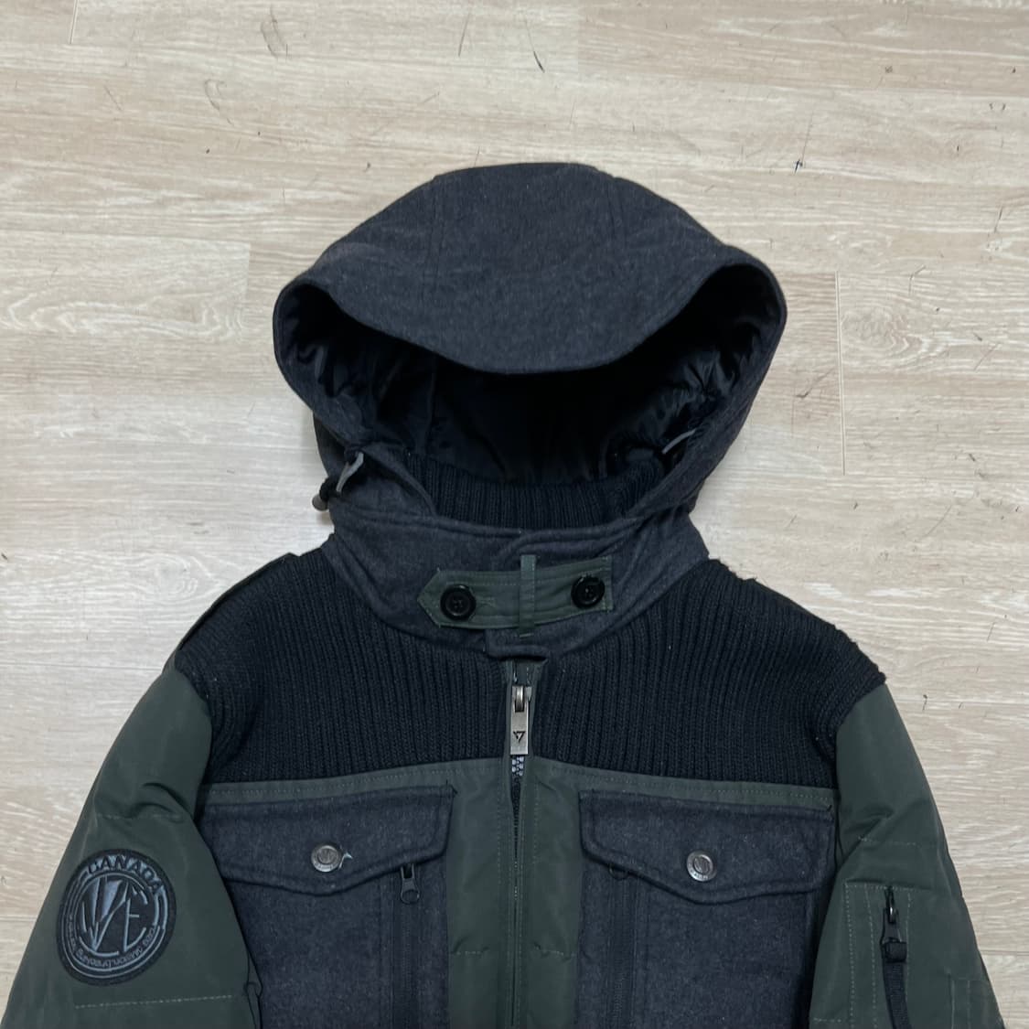 노이즈 디비전 니트배색 후드 패딩 점퍼 [다크 카키] S/95 상품이미지2