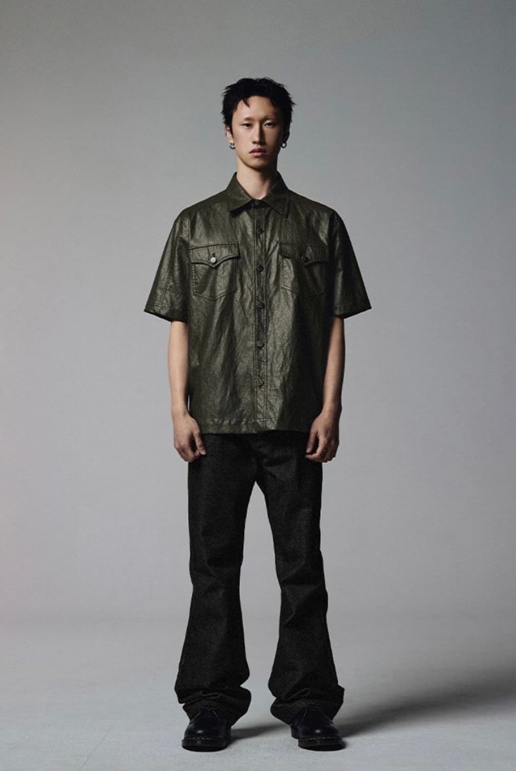 낫포너드  Wrinkle Leather Half Shirt - Khaki 상품이미지2