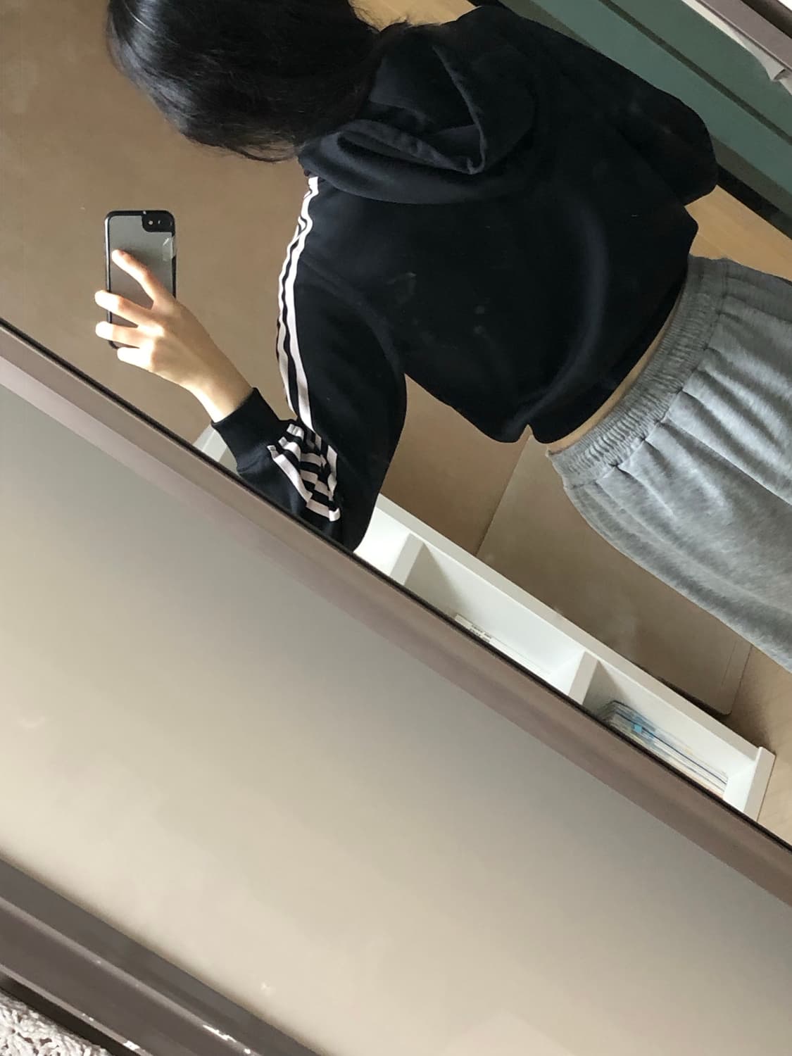 S 빈티지 아디다스 크롭 져지 후드집업 흰검 상품이미지3