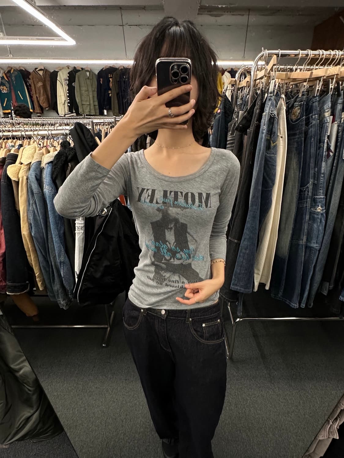 OS)Japanese vintage Y2K 빈티지 프린팅 그레이 롱슬리브 상품이미지1