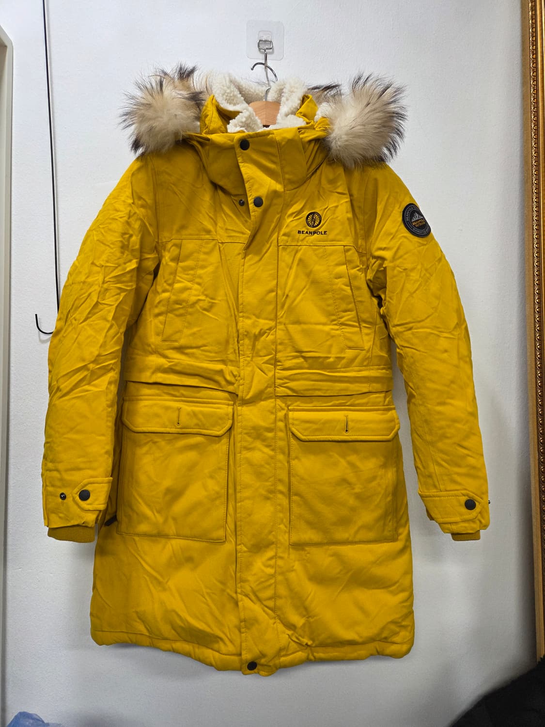 빈폴 덕다운패딩 후드 패딩 점퍼 95 머스타드컬러 야상형패딩 남녀공용  상품이미지1