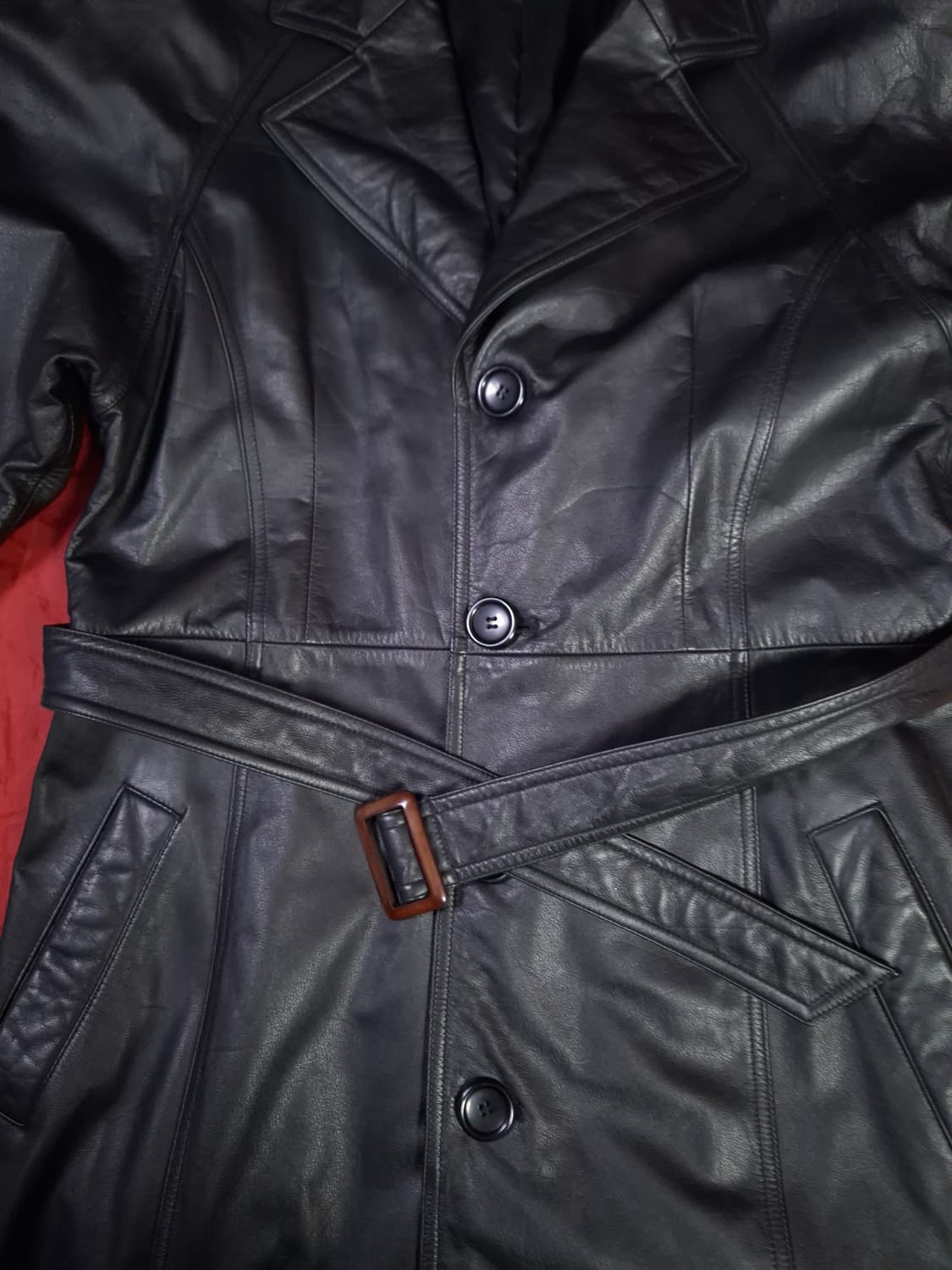 새제품급 90's 국내산 리얼레더 싱글 트렌치코트 상품이미지4