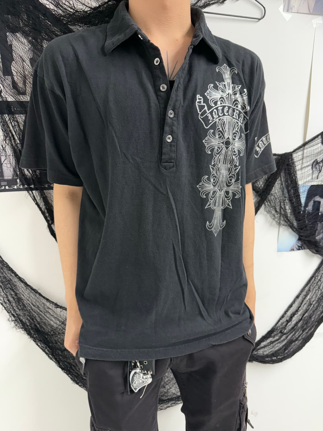 00s cross printing detail collar halfsle 상품이미지3