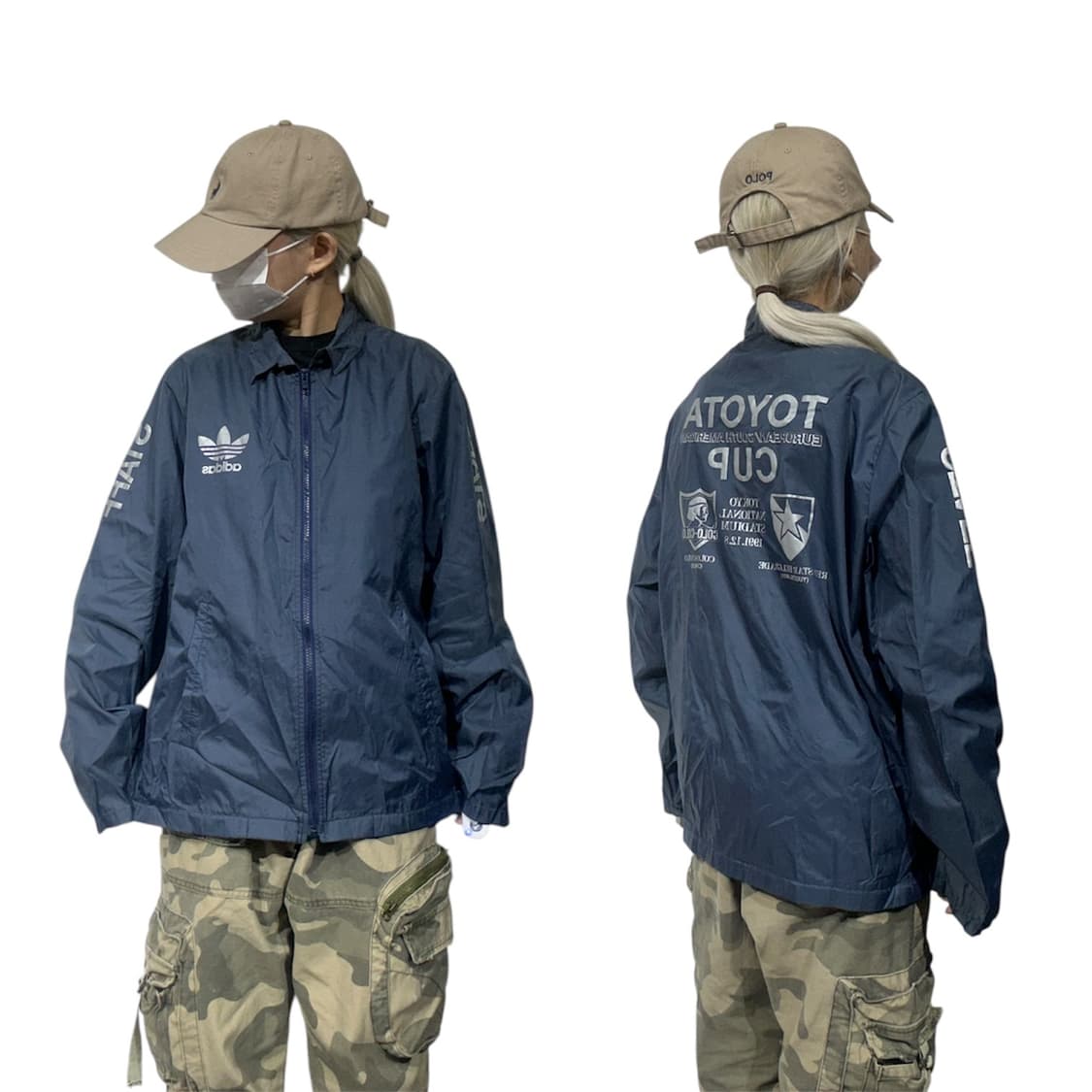 90s 아디다스 네이비 데상트 도쿄컵 올드스쿨 프린팅 바람막이 자켓 상품이미지1