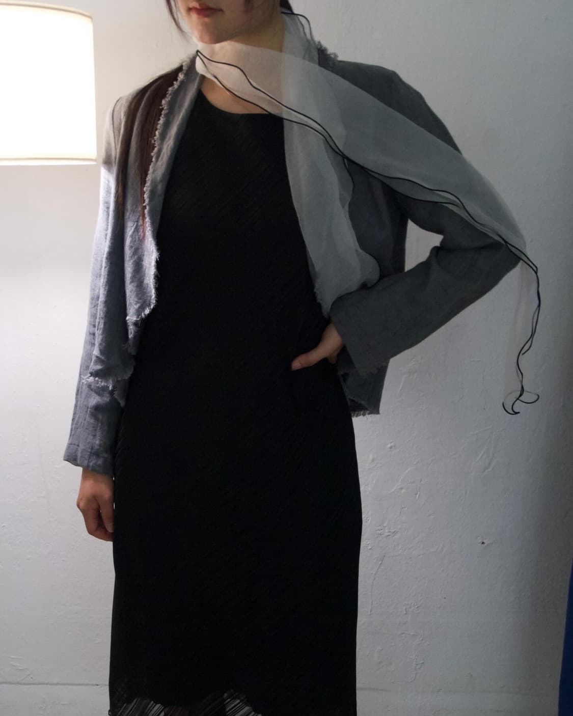 gray linen fringe jacket  상품이미지2