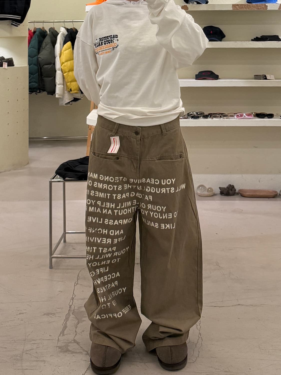 빈티지 브라운 레터링 와이드 코튼 팬츠 U887 상품이미지1