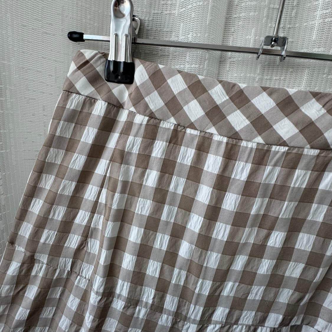 베이지 깅엄체크 롱스커트 프리사이즈 상품이미지2