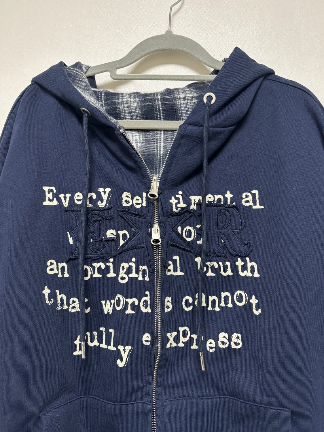 리버시블 체크 레터링 후드집업 상품이미지4