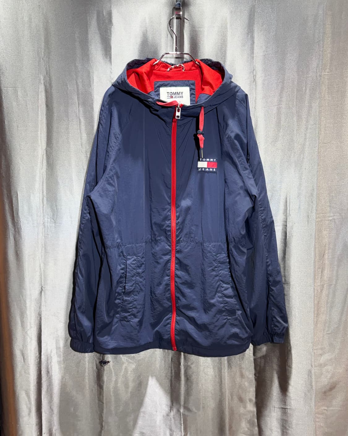 XL 타미힐피거 진스 박스로고 배색 네이비 후드 바람막이 상품이미지2