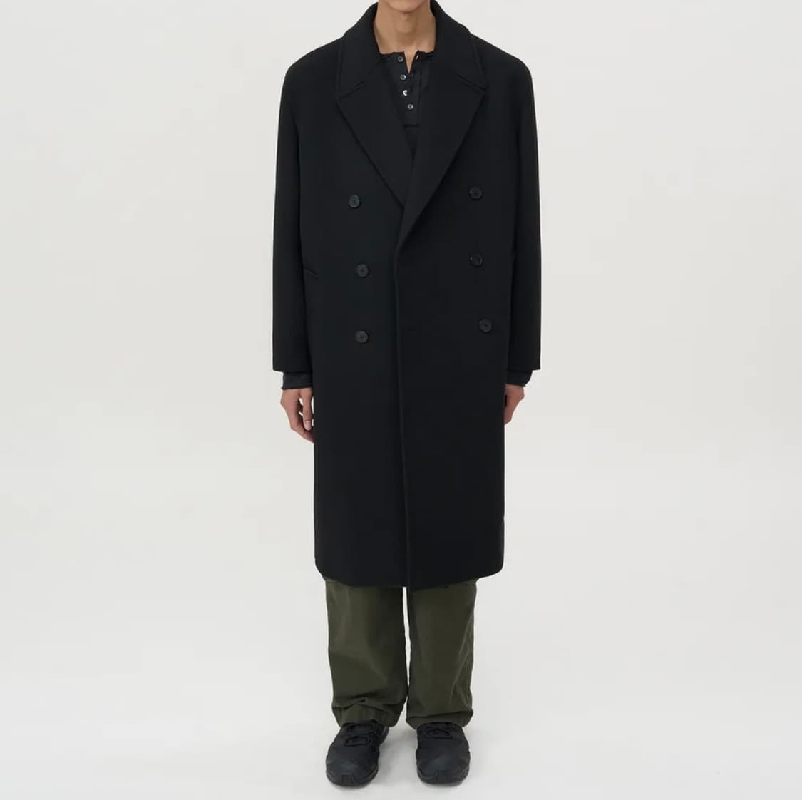 (M) 인사일런스 캐시미어 울 더블 롱 코트 블랙  상품이미지8